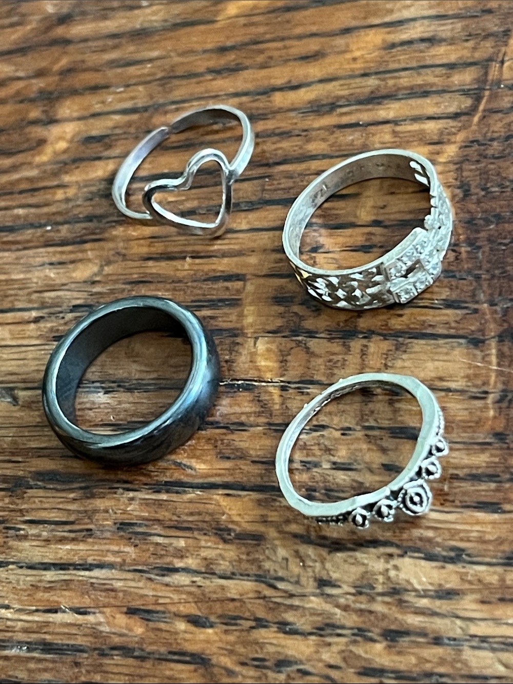 Silver and Black Mixed Metal Ring Set - Women Accessories